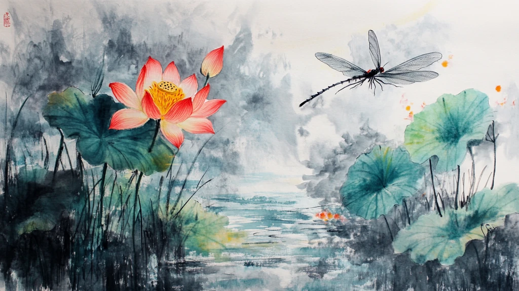 蜻蜓荷花图