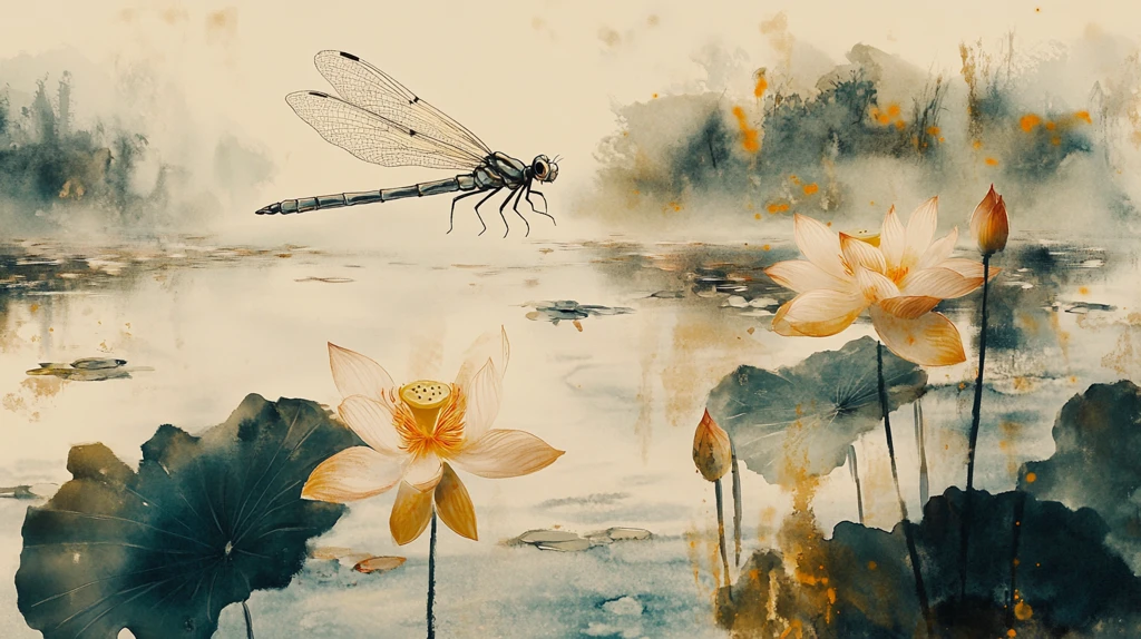 禅意蜻蜓戏水画