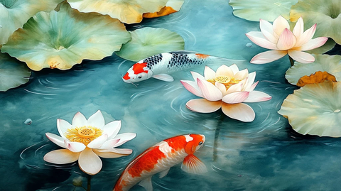 工笔荷花锦鲤