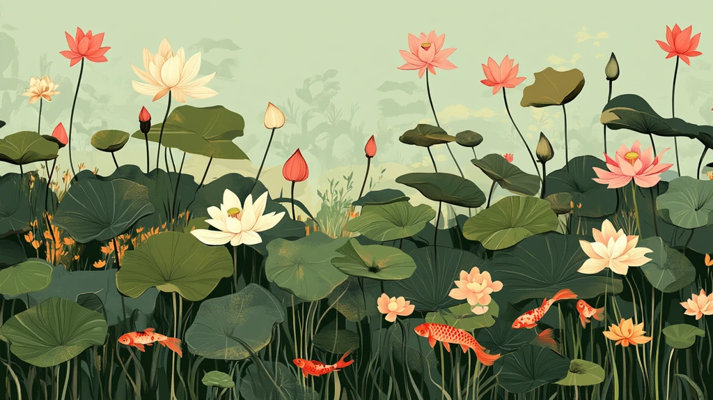 荷花池插画