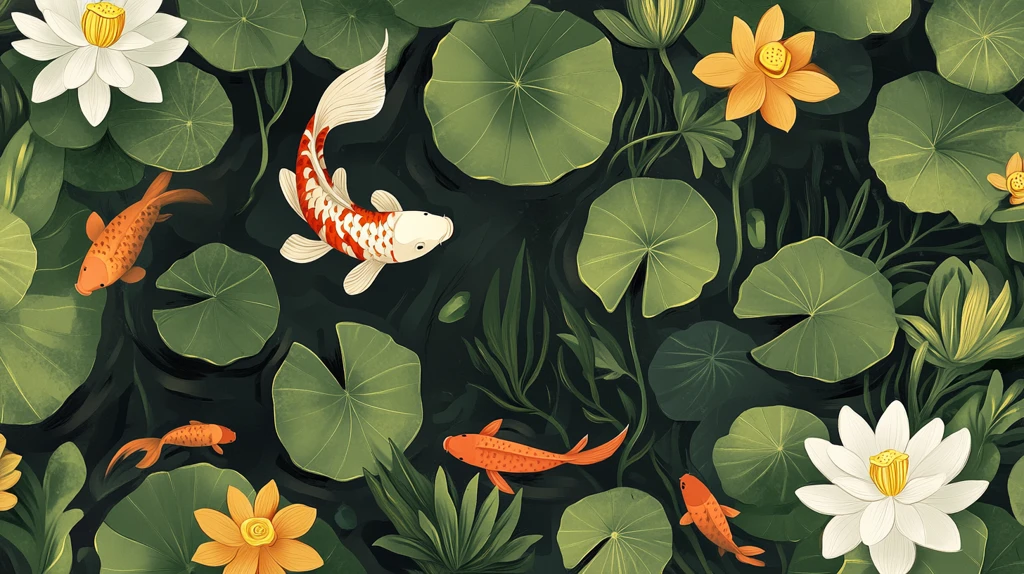 荷花锦鲤插画