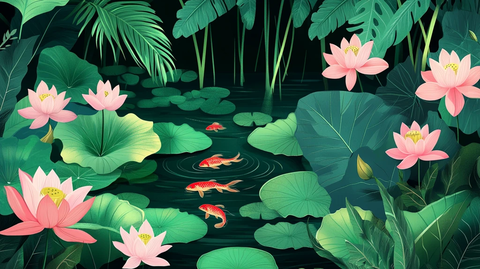 荷花池插画