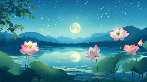 月光下的荷花