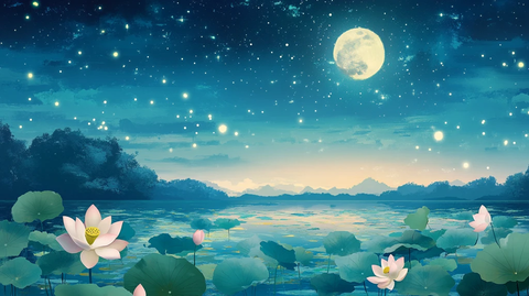 月色荷花背景墙