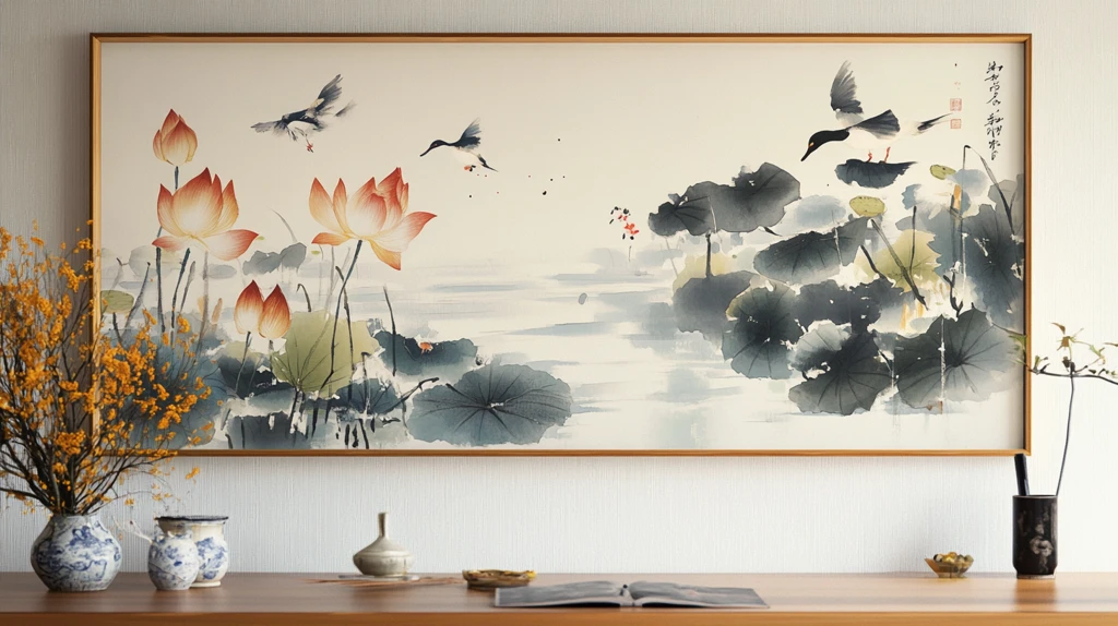 长条荷花挂画壁画壁纸