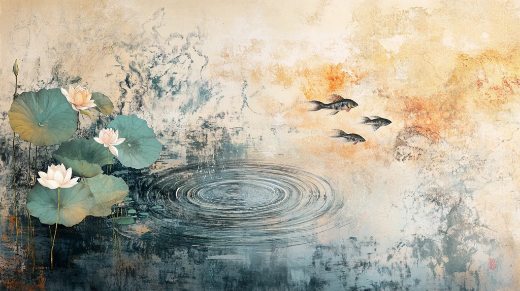 复古壁画水墨荷花