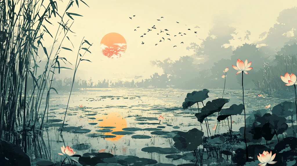 荷塘插画