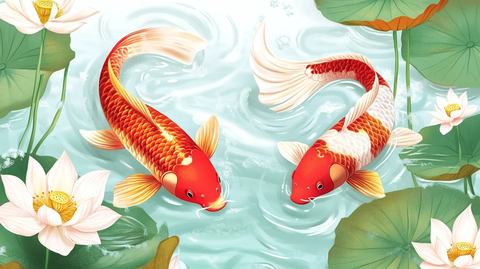 荷花锦鲤插画