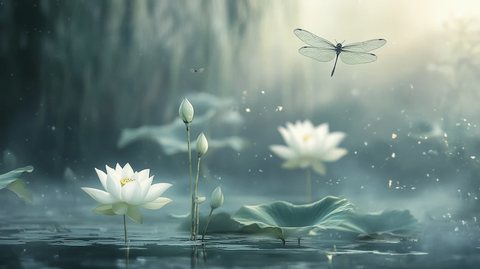 落有蜻蜓的荷花