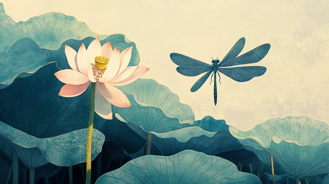 蜻蜓荷花插画