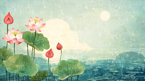 荷塘插画