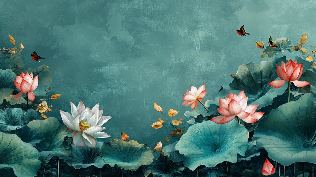 深蓝背景荷花图