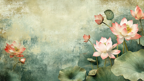 复古壁画水墨荷花