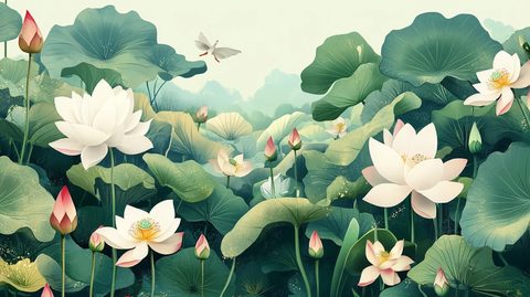荷塘插画