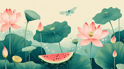 夏天荷塘插画