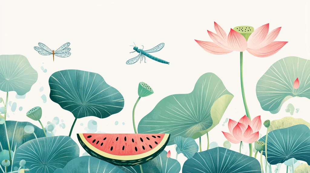 蜻蜓荷花插画