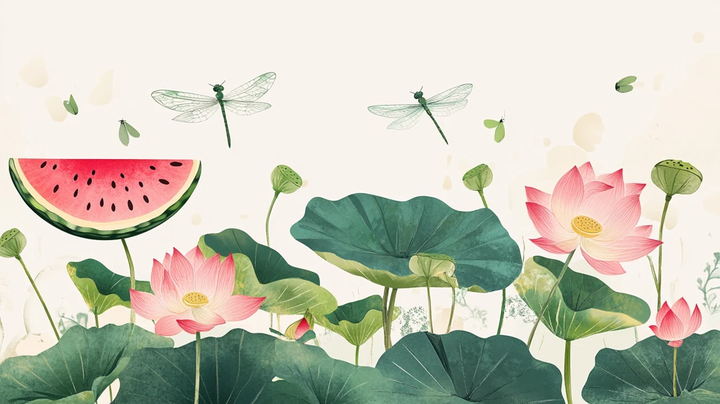 夏天荷塘插画