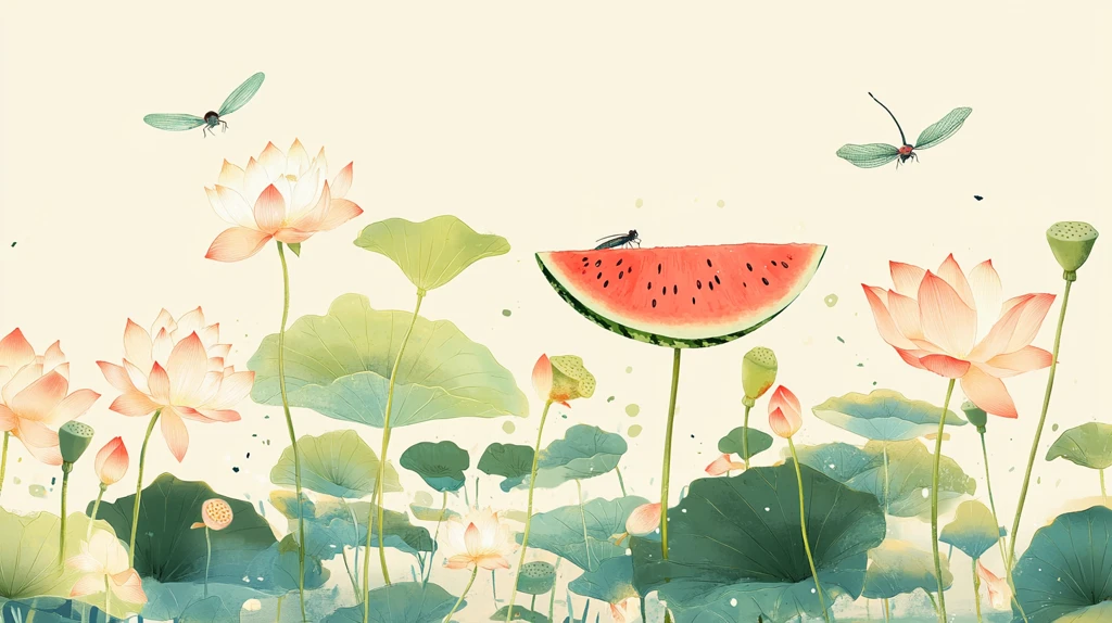 夏天荷塘插画