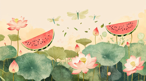 夏天荷塘插画