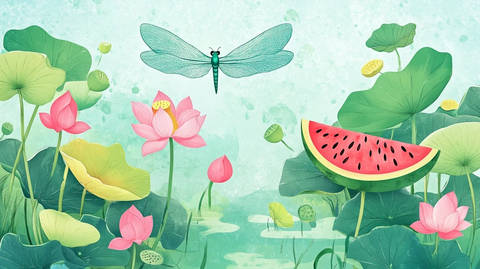 夏天荷塘插画
