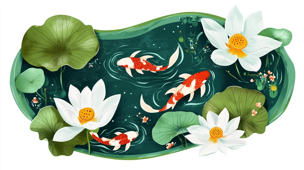 荷花锦鲤插画