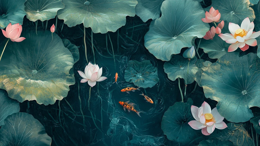 深蓝背景荷花图