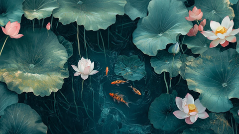 深蓝背景荷花图