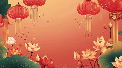 荷花灯背景插画