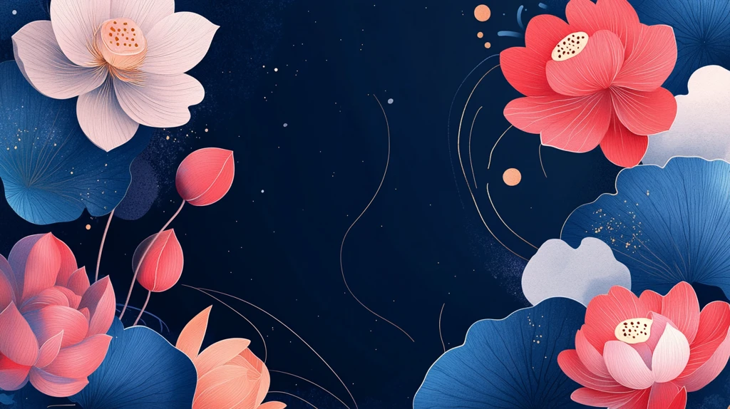 深蓝背景荷花图