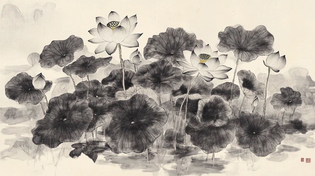 巨幅水墨荷花