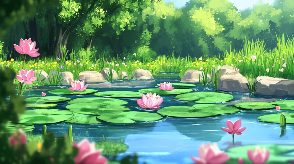 荷花池插画