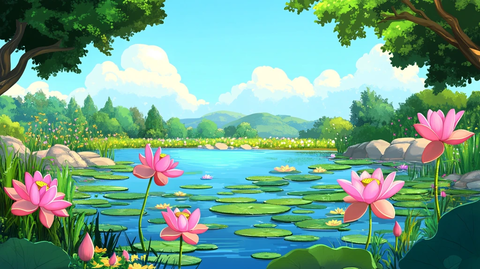 荷花池插画