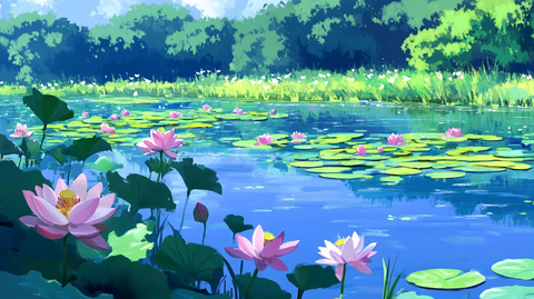 夏天荷塘插画