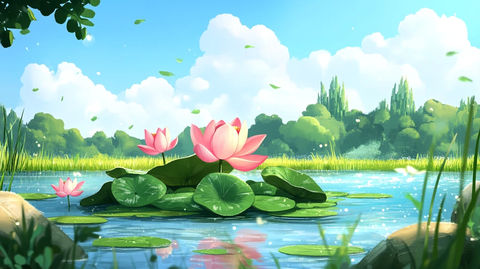 夏天荷塘插画
