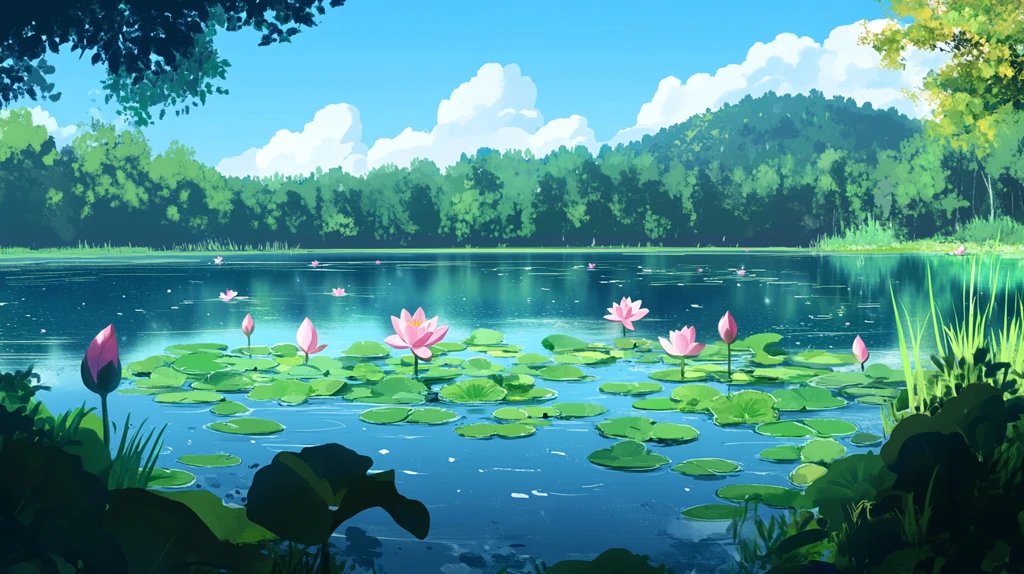 荷花池插画