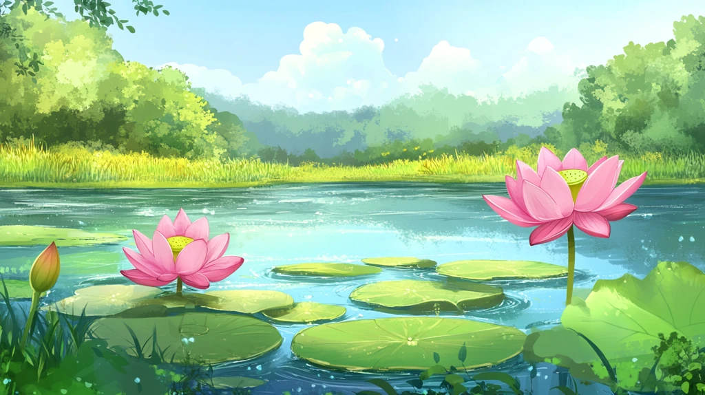 荷花池插画