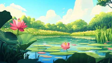 荷花池插画