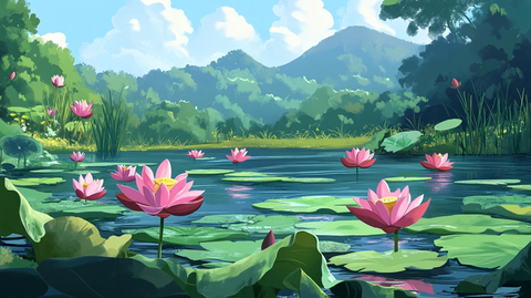荷花池插画