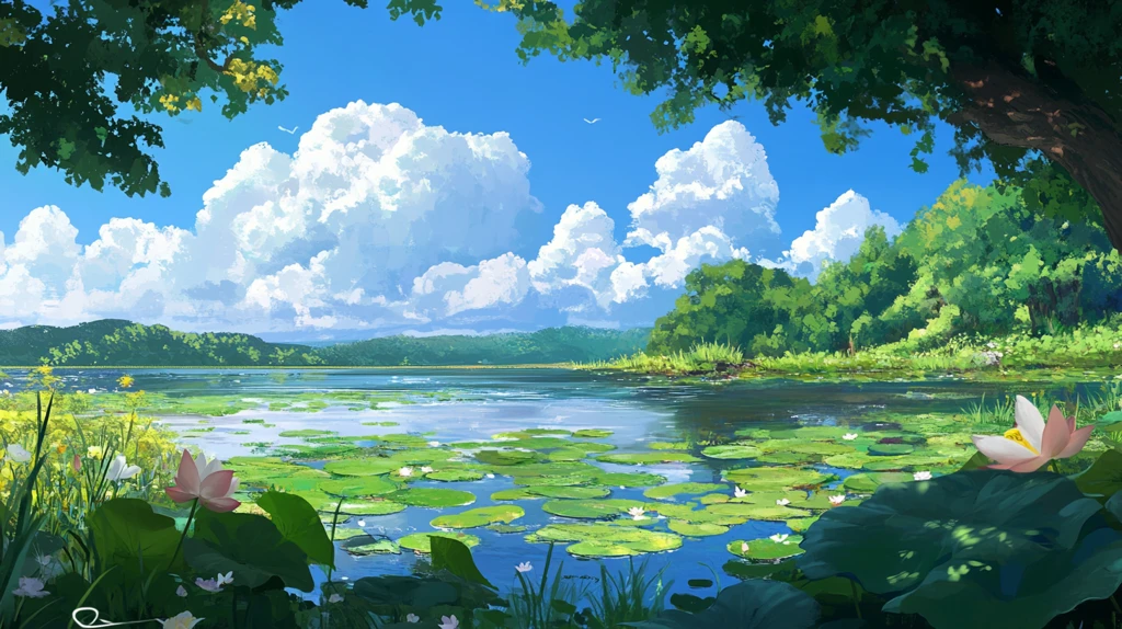 荷塘夏天插画