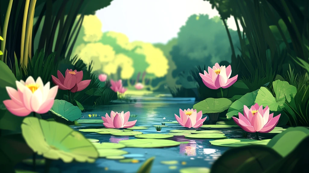 荷花池插画