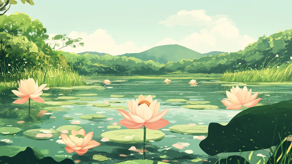 荷花池插画