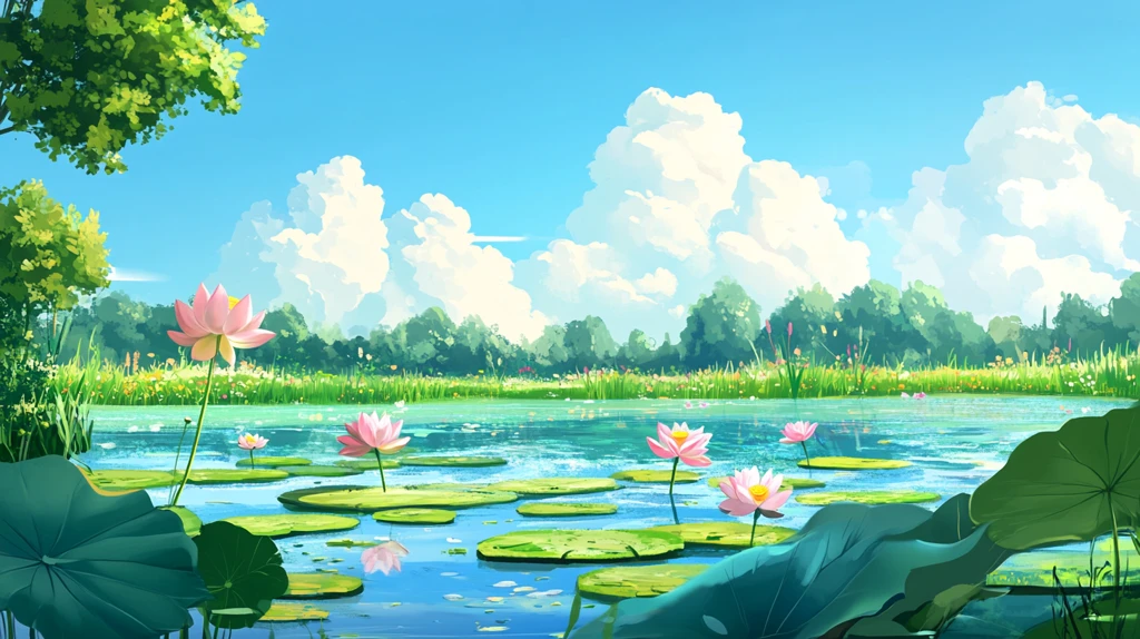 荷塘夏天插画