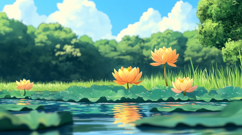 荷花池插画