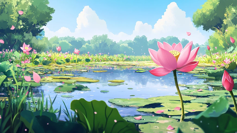 荷花池插画