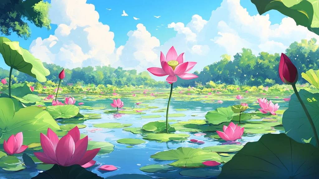 夏天荷塘插画