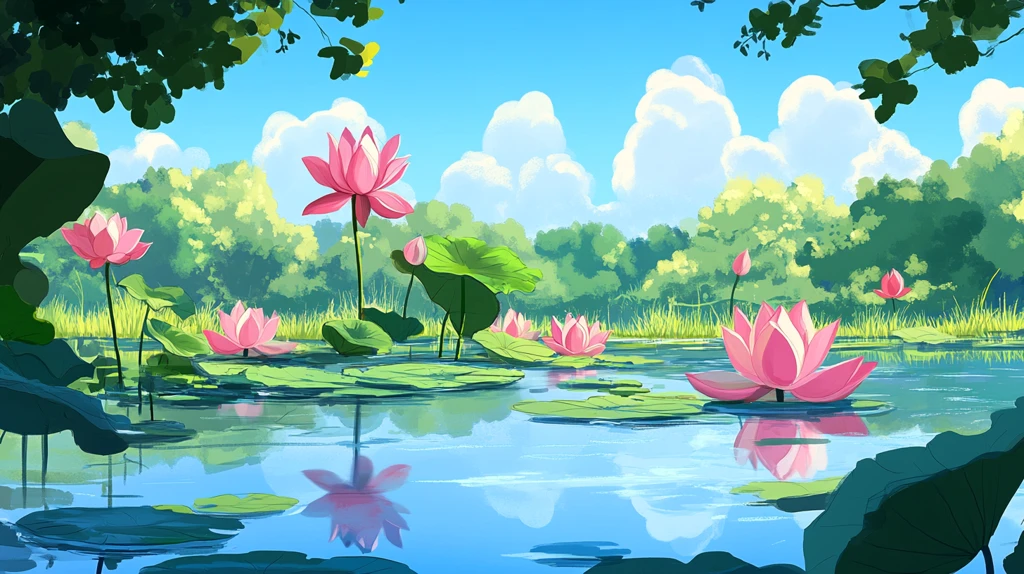 荷花池插画