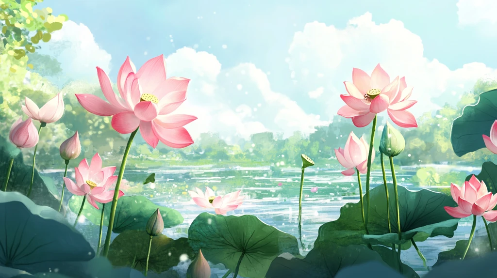 荷花池插画