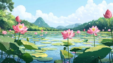 荷花池插画