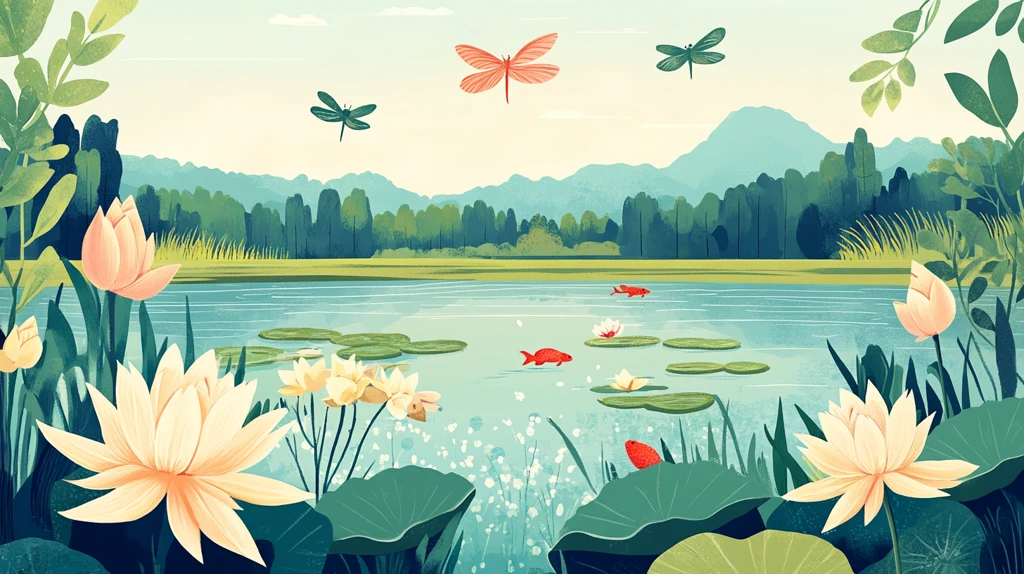 荷花池插画