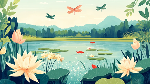 荷花池插画
